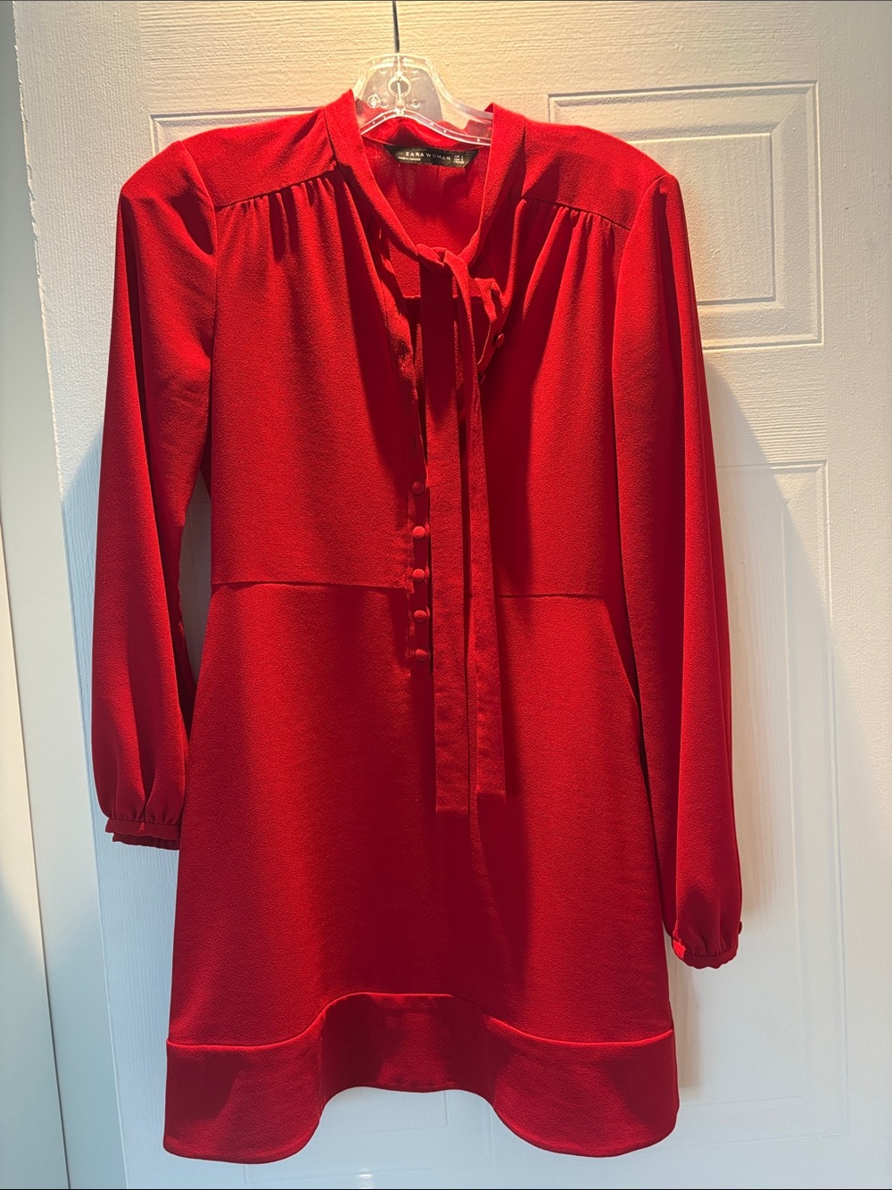 Zara Red Tie-Neck Long Sleeve Tunic